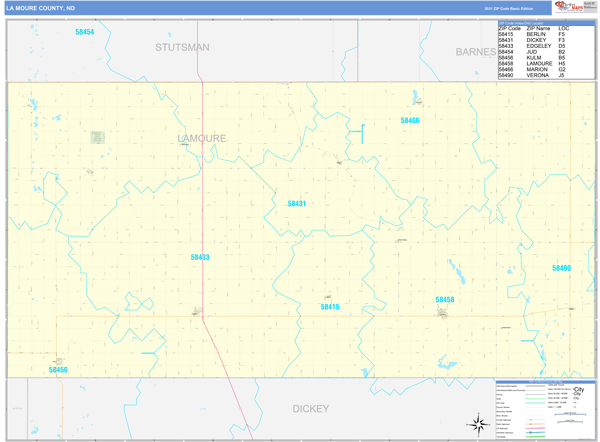 La Moure County, ND Wall Map Basic Style